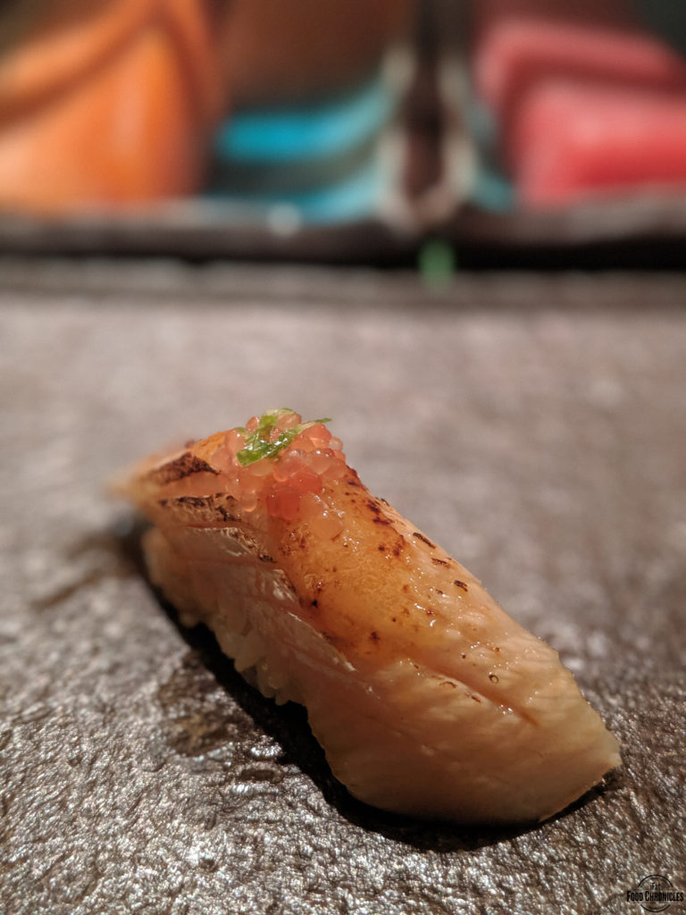 Kingfish belly with miso and fingerlime