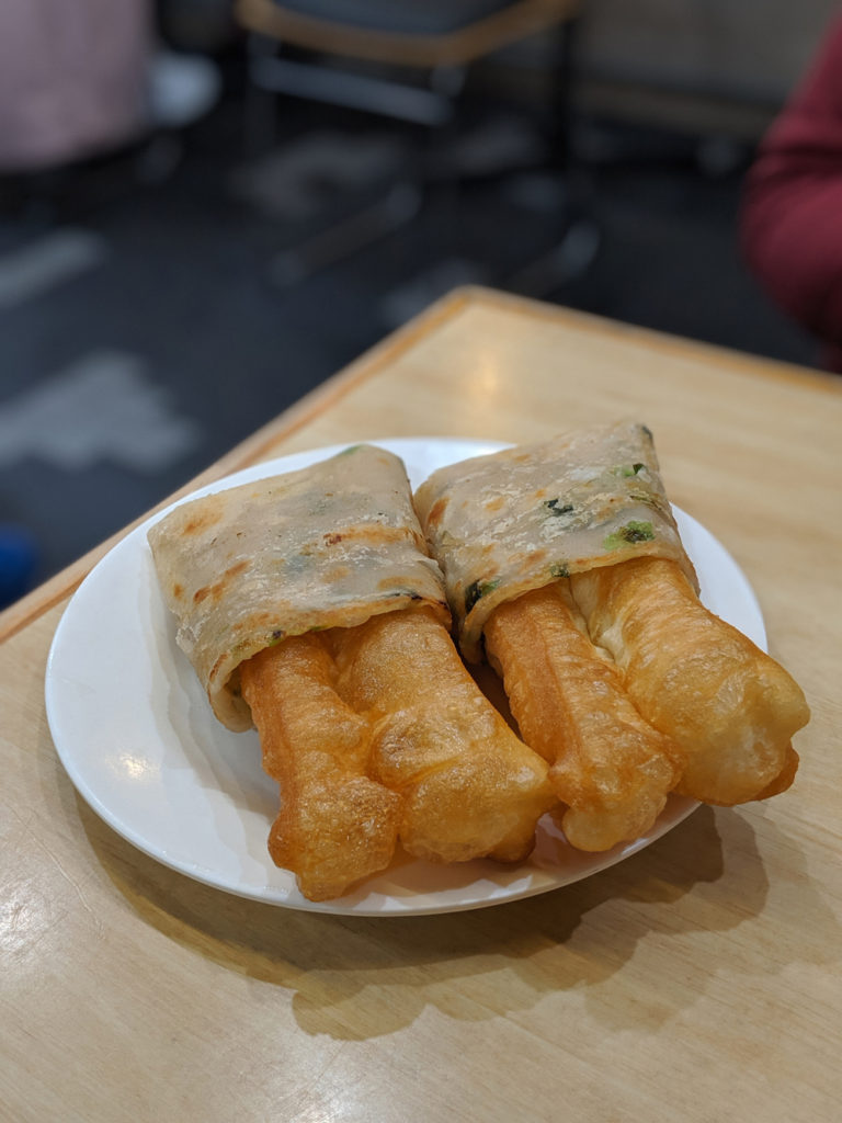Chinese doughnuts wrapped in shallot pancakes from Mother Chu's Taiwanese Gourmet