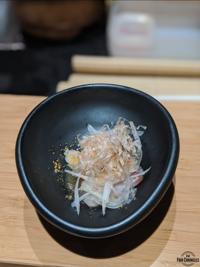 Kisume kingfish with ponzu and tuna flakes